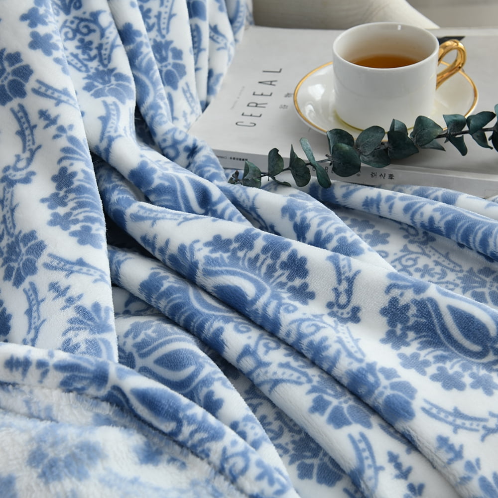 Luxury Soft Printed Flannel Fleece Throw Blanket with Decorative Tassels for Bed,Couch,50" x 60"