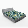 thumbnail image 2 of Ambesonne Hibiscus Fitted Sheet, Geometric Flowers Exotics, Queen Size, Mustard Teal Fern Green, 2 of 5