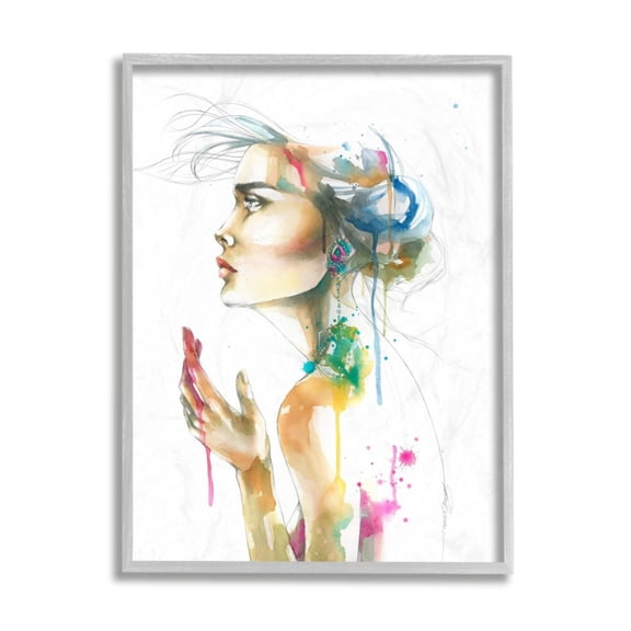 Stupell Industries Elegant Female Side Portrait Abstract Watercolor Drip Design by Elisaveta Stoilova