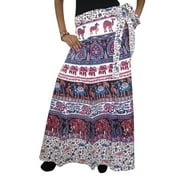 Mogul Women's Indian Long Wrap Around Skirt Cotton Animal Print Beach Cover Up