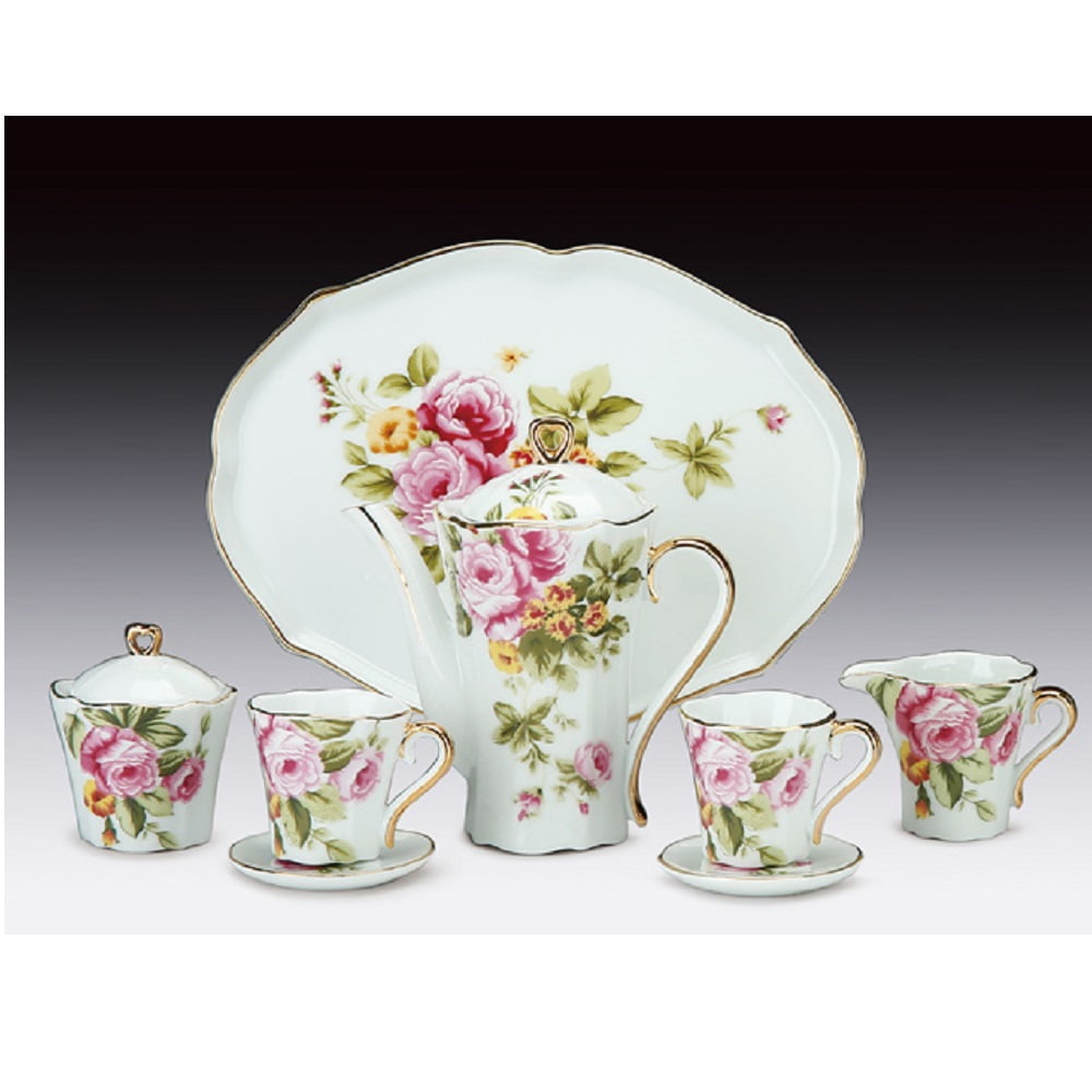 Miniature Porcelain 10 Piece Tea Set with Rose Pattern New