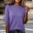 thumbnail image 2 of LEKODE Women's Pullover Top Crew Neck Half Sleeve Summer Tee Tops Cotton Top Knit Tops Lazy and Relaxed Gauze Blouses Tops Breathable Shirts Business Casual Outfits for Women Purple XL, 2 of 9