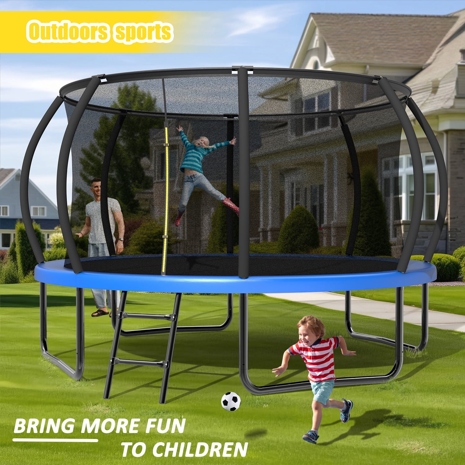 Mini Trampoline 12FT Recreational Kids Trampoline with Safety Enclosure Net & Ladder, Outdoor Recreational Trampolines,Trampoline For Kids