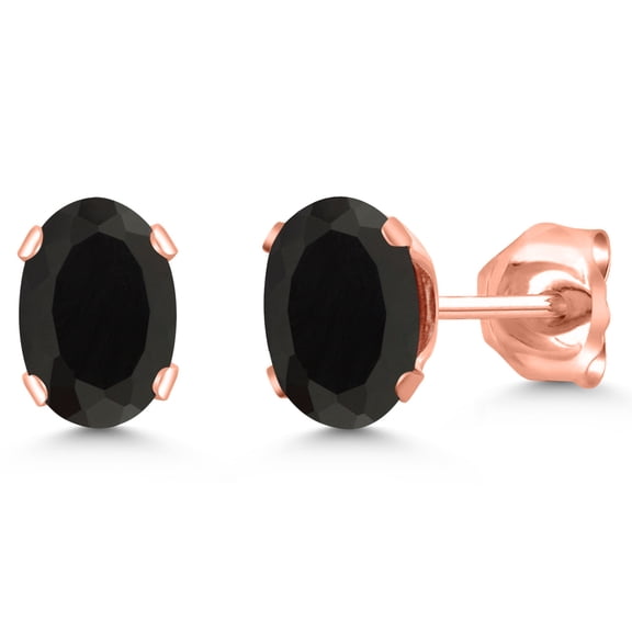 Gem Stone King 0.78 Cttw Oval Shape Black Onyx 18K Rose Gold Plated Silver Stud Earrings for Women Men