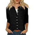 thumbnail image 2 of Cardigan Sweaters for Women Crew Neck 3/4 Sleeve Button Down Fall Blouses Open Front Solid Color Slim Fit Tunic Sweaters for Women Black S, 2 of 5