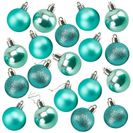 Teal Christmas Baubles Juvale 48-Pack Mini Christmas Tree Ornaments - Teal Shatterproof Small Christmas Balls Decoration, Assorted 3-Finish Pearly Luster, Matte, Glitter, Hanging Plastic Bauble Holiday Decor, 1.5 Inches ()
