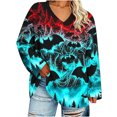 thumbnail image 3 of Uootdi Halloween Sweatshirts for Women V Neck Bat Flame Graphic Womens Sweatshirt Loose Fit Holiday Gathering Stretchy Womens Tops Gift, 3 of 7