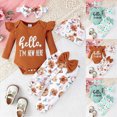 thumbnail image 5 of TOWED22 Newborn Outfit Baby Girl Going Home Outfit Ruffle Ribbed Romper Top Floral Pants Set Cute Fall Winter 4Pcs Clothes,0-1 M, 5 of 9