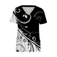 thumbnail image 4 of IROINNID Scrub Tops for Women Plus Size V-neck Tops Workwear Printed Uniform with Pockets,Black, 4 of 5