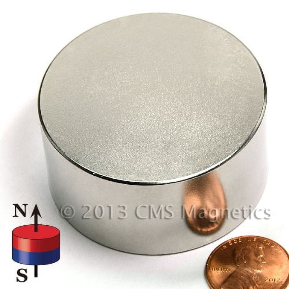 CMS Magnetics Disc Magnet Neodymium Grade N52 2" x 1" 212 LBS Pull School Home Science Industry 1 pack