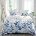 thumbnail image 2 of Blue Leaf Duvet Cover Set, Watercolor Country Plant Monochrome Branch Soft Duvet Cover Queen Size Bedding Set 4 Pieces, 1 Quiltcover and 2 Pillowcases with Zipper, 1 Bed Sheet for All Seasons, 2 of 9