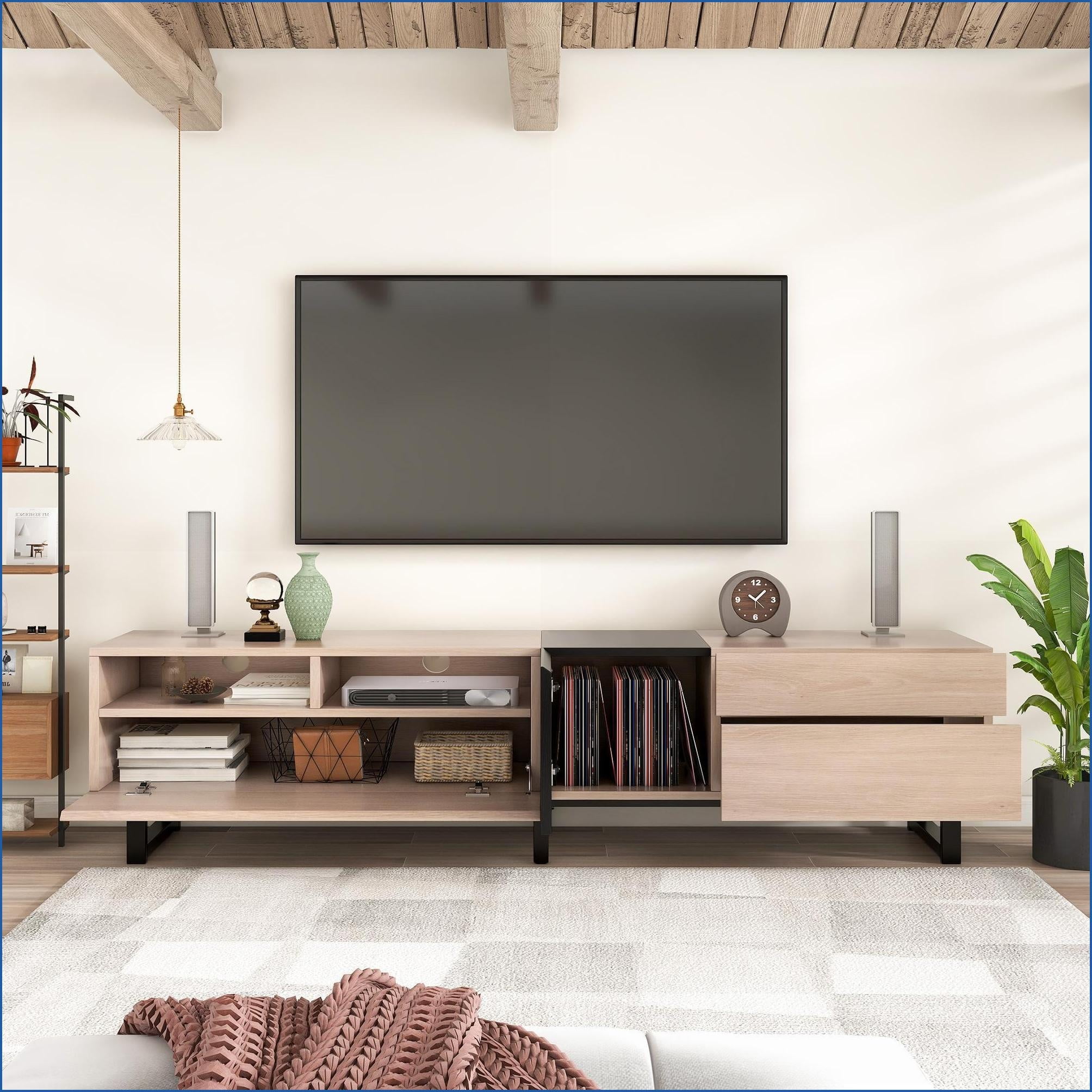 TV Furniture, Modern Entertainment Center for 80'' TV with Storage & Drop Down Door | Particle Board | TV Size 70-80 Inches