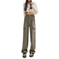 thumbnail image 1 of 2DXuixsh Pantalons pour Femmes Couleur Unie Rétro Jambes Larges Taille Haute Style Simple Tendance Pantalons Cargo Cool Grande Taille pour Femmes Café Taille g, 1 of 7