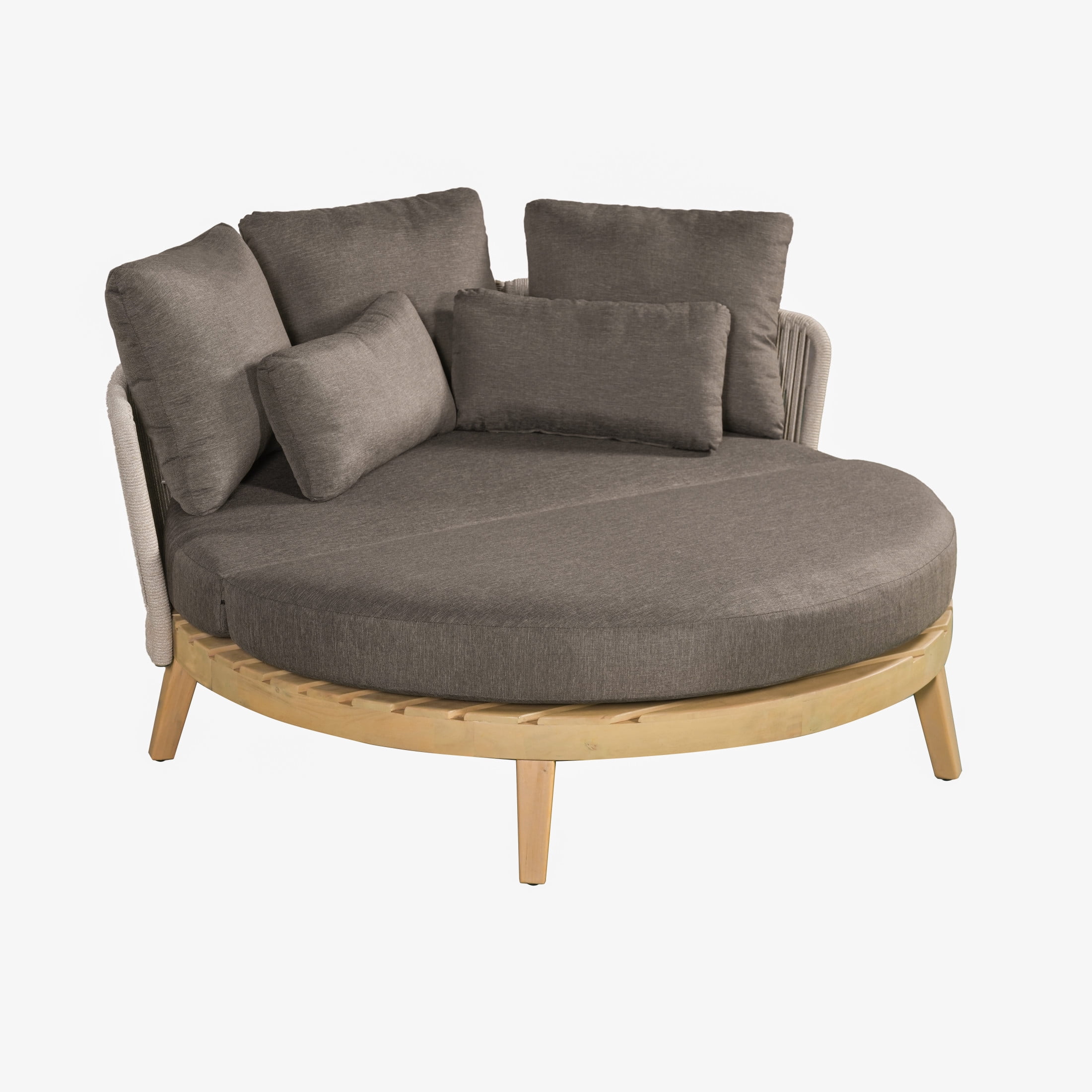 Christopher Knight Home 60" Coastal Outdoor Acacia Wood Round Daybed with Rope Back, Tan Cushion