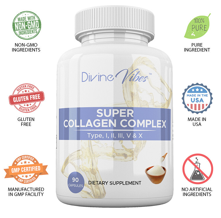 Multi Collagen Complex Capsules – Type I, II, III, V & X – Hair, Skin, Nails & Joint Support – Anti-Aging Supplement – Non-GMO, All-Natural, 90 Capsules, 30-Day Supply, Made in USA