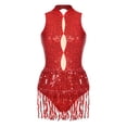 thumbnail image 3 of YONGHS Women's Sparkly Sequin Tassel Leotard Bodysuit Latin Samba Ballet Dance Dress Red M, 3 of 7
