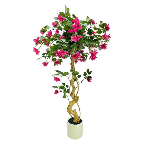Artificial Bougainvillea Tree in Pot, 4FT Faux Pink Flower Plant for Home Office Decor