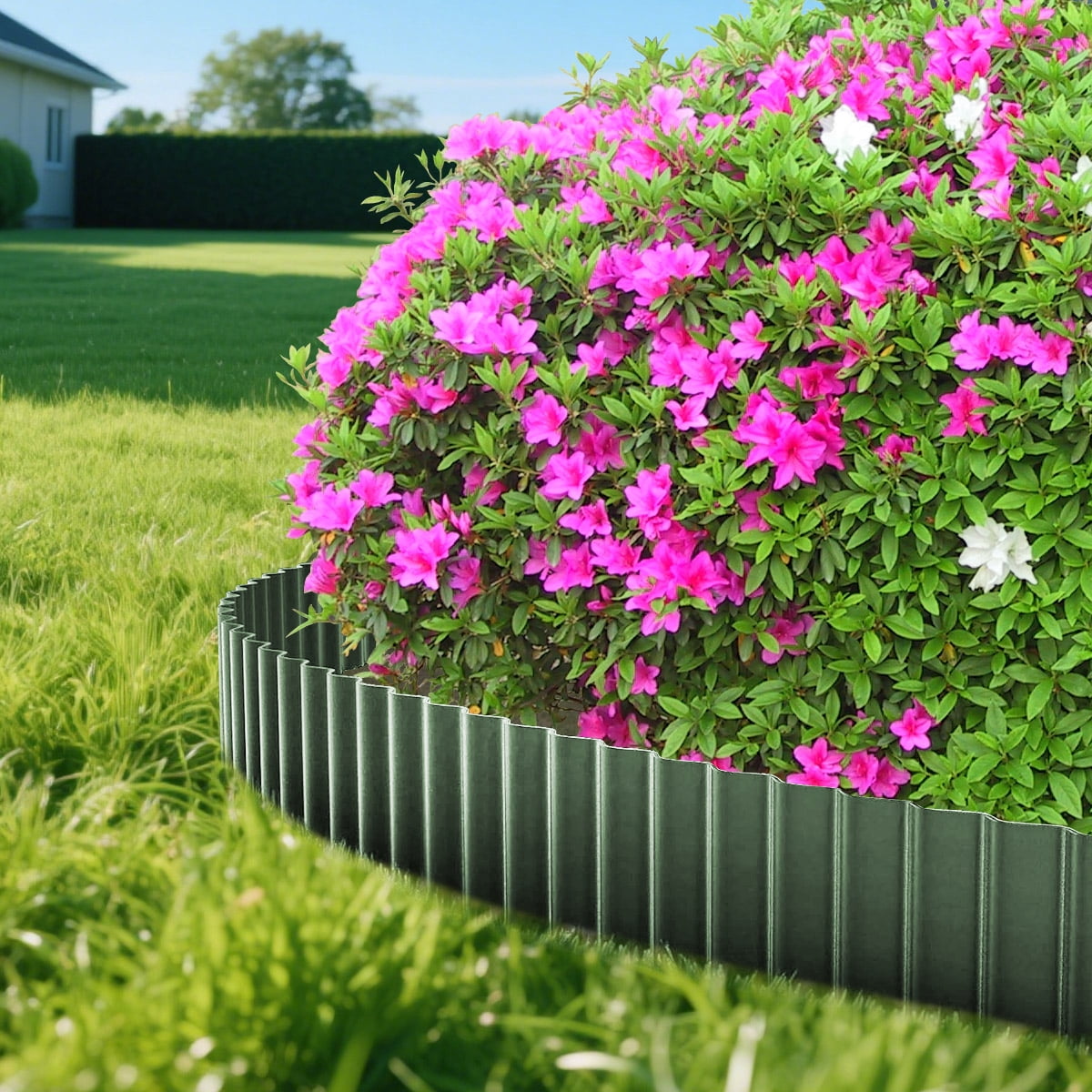PUCACHI 20ft x 6in Olive-Green Corrugated Steel Garden Edging, Heavy Duty Galvanized Landscape Border, Rust Resistant No Dig Flexible for Lawn Flower Bed Yard
