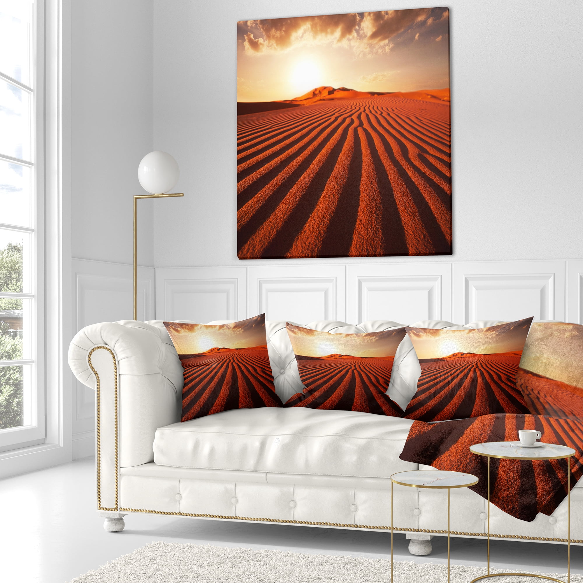 Designart Endless Brown Desert Dunes - Modern Landscape Printed Throw Pillow - 18x18