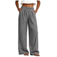 thumbnail image 2 of Karymi Summer Outfits Elastic High Waist Plaid Wide Leg Pants, Casual Checkered Trousers with Side Pockets, Lightweight Palazzo Pants Sweatpants Women, 2 of 7