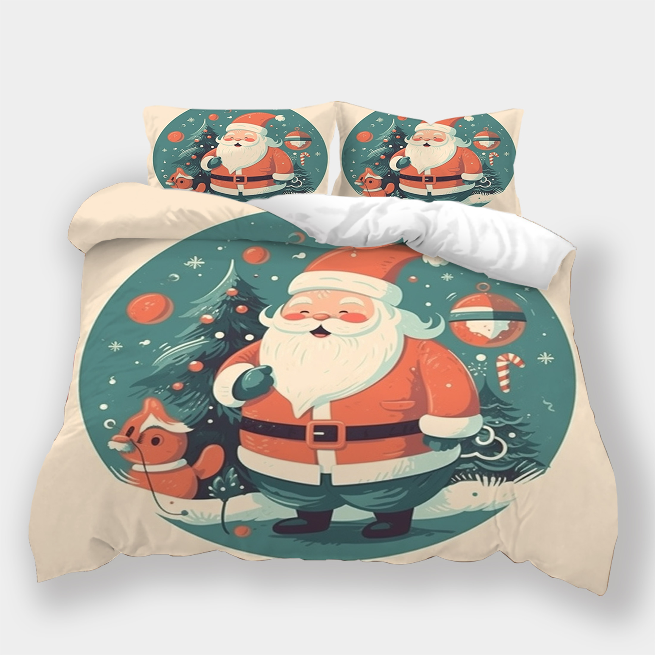 3D Comforter Covers Duvet Set Santa Claus Green Christmas Bedspreads