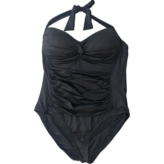 Womens Liz Claiborne Black White One Piece Halter Top Swimming Suit