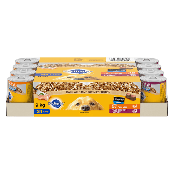 Nourriture humide pour chiens adultes PEDIGREE format variété - repas haché avec poulet véritable et saveur de filet mignon
