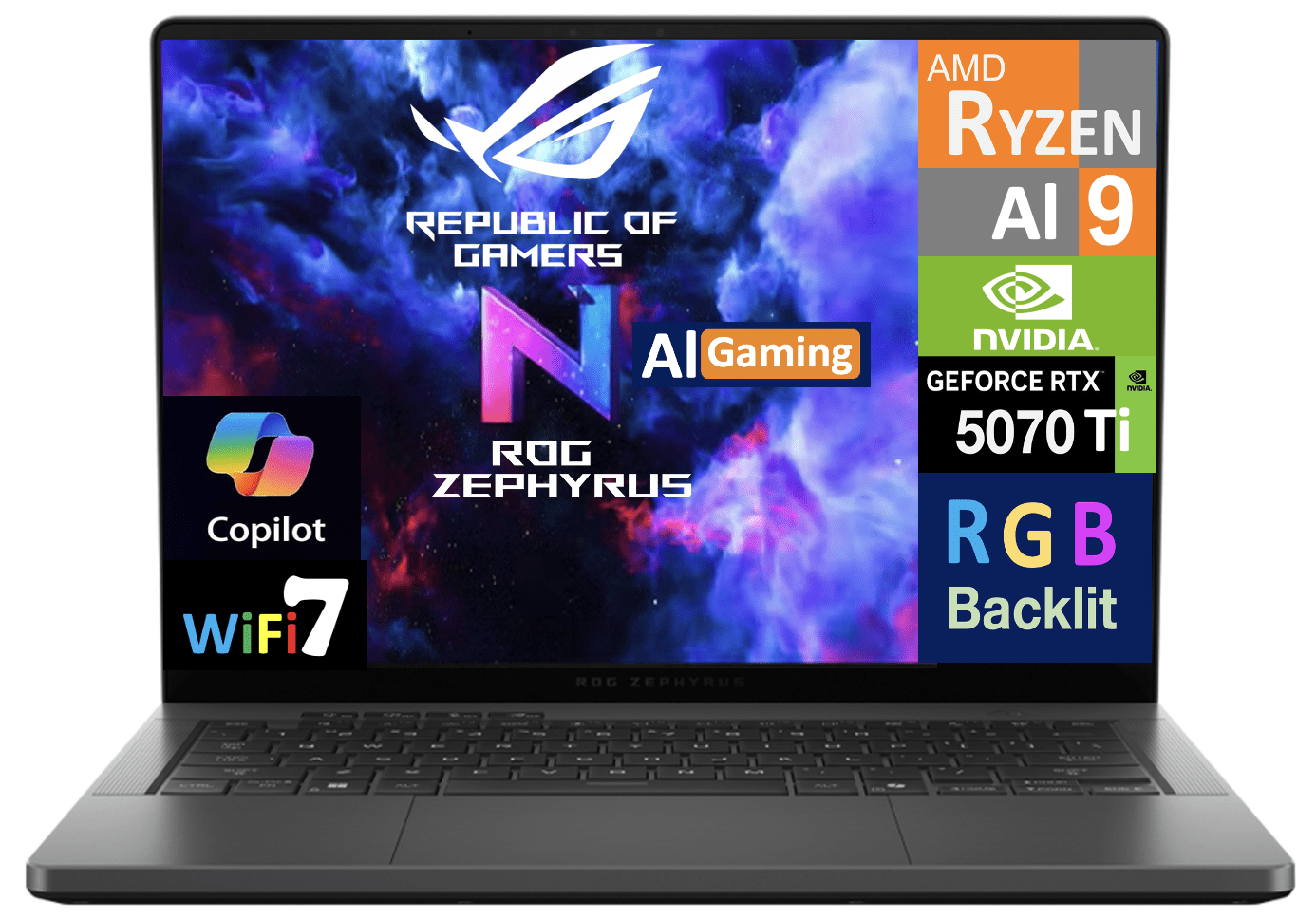 ASUS ROG Zephyrus G14 AI Gaming Laptop 14.0in 120Hz 2.8K Display (AMD Ryzen AI 9 HX 370, GeForce RTX™ 5070 Ti 12GB, 32GB LPDDR5X, 4TB PCIe SSD, RGB KB, WiFi 7, Webcam, Win 11 Pro) w/USB-C Dock