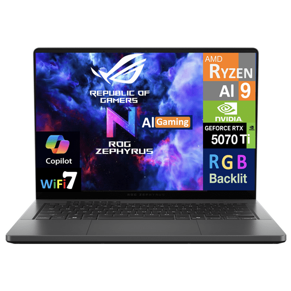 ASUS ROG Zephyrus G14 AI Gaming Laptop 14.0in 120Hz 2.8K Display (AMD Ryzen AI 9 HX 370, GeForce RTX™ 5070 Ti 12GB, 32GB LPDDR5X, 2TB SSD, RGB KB, WiFi 7, Webcam, Bluetooth 5.4, Win 11 Pro)
