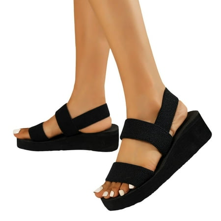 

EHQJNJ Female Sandals Women Comfortable Flat Women Shoes Slope Heels Sandals Lightweight Casual Vacation Style Fashionable Beach Sandals Black Sandals Women Wide Women s Sandals Dressy Heels