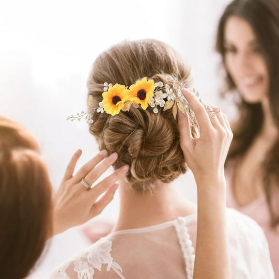 LITINKIMI Flower Headband for Wedding Yellow Alloy 1Pack Elegant Bridal Headdress