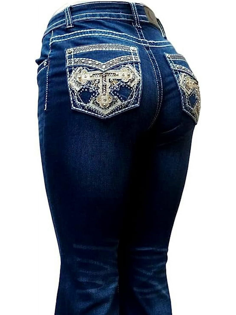 H&Y Women's 70s Trendy Sexy Rhinestone Studded Flare High