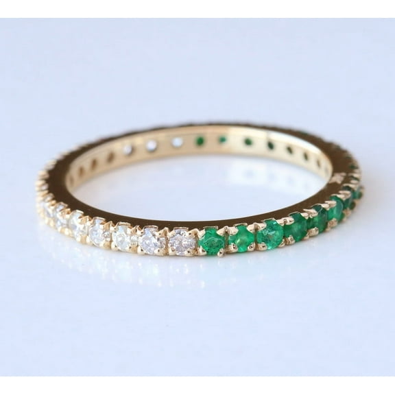 Round Eternity Emerald & Diamonds Band Ring, Mother Day Jewelry, Bridal Jewelry, For Jewelsquare Minimalist 925 Starling Silver Rings,Handmand Jewelery, Christmas Day Gift.