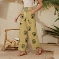 thumbnail image 4 of WTOBBY Women's Summer Floral Print Cotton Linen Loose Casual Elastic Tie Waist Ankle Pants with Pockets, Flowy and Comfortable for Daily Use,Gold XL, 4 of 4