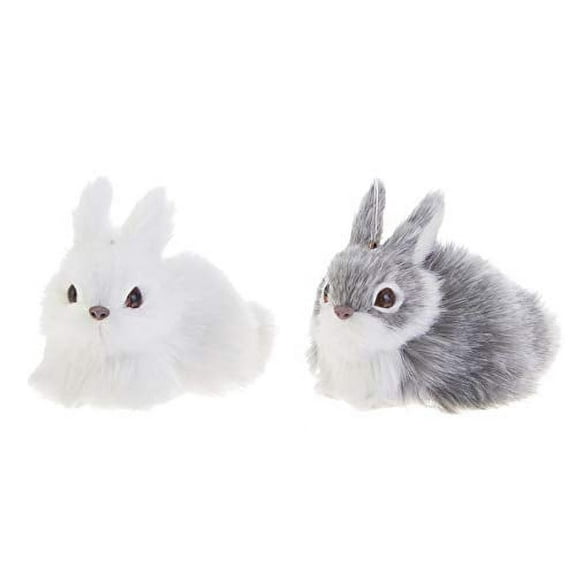 RAZ Imports Faux Fur Rabbit Figurine Ornaments - Set of 2 Assorted