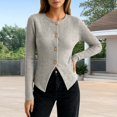 thumbnail image 5 of Women's Round Neck Slim Fitted Button Up Long Sleeve Ribbed Knit Cardigan Sweater Jacket, Lightweight Soft Skin-Friendly Business Casual Work Layering for Fall Winter Daily Grey, 5 of 5