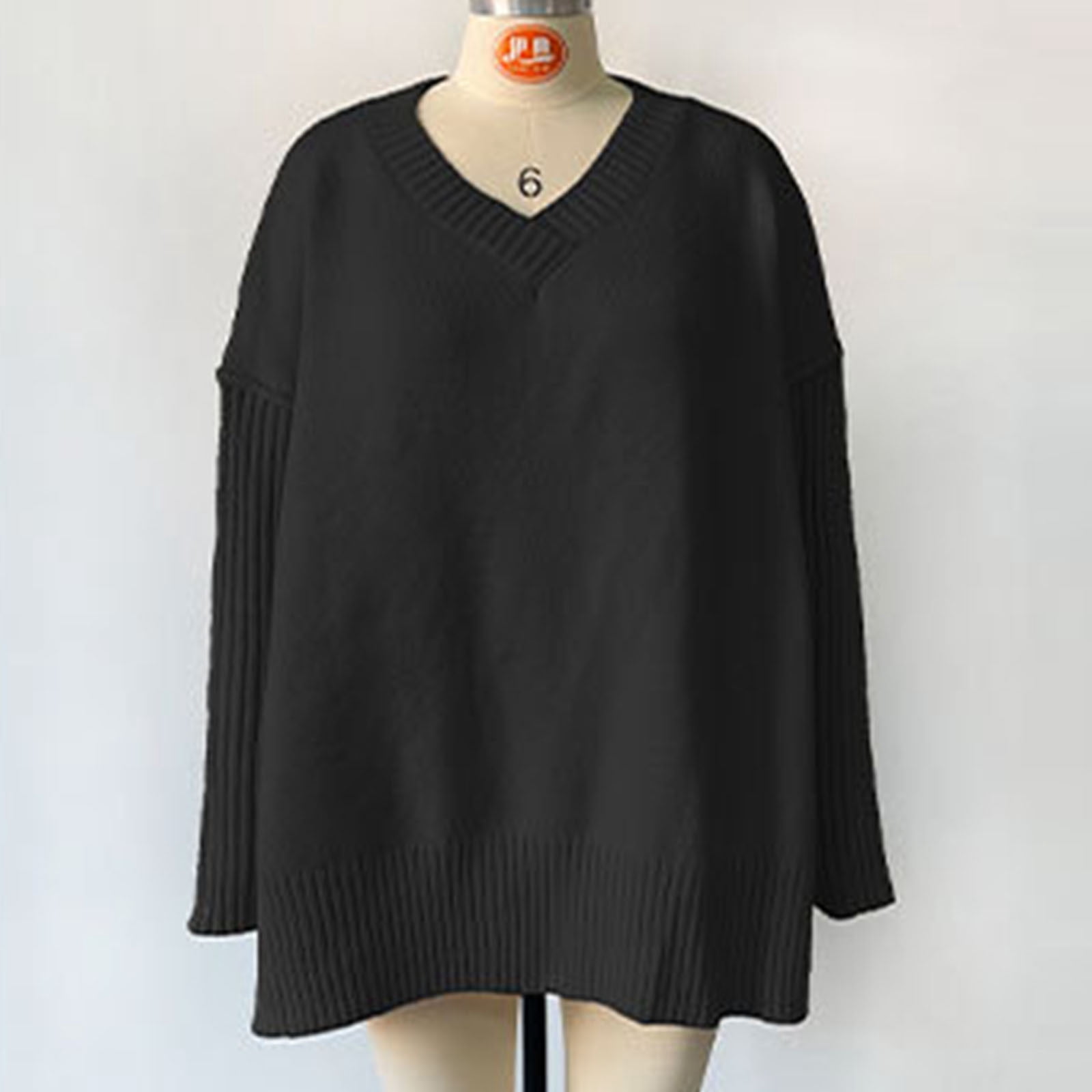 Gufahion Sweaters for Women Long Sleeve V Neck Oversized Knitted Sweaters Side Slit Pullover Womens Tops Fall Fashion Clothing, Gifts for Women