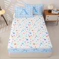 thumbnail image 4 of Homewish Girls Bow Print Letter A Zipper Full Size Comforter Sets with Fitted Sheet and 2 Pillowcases,Blue Ribbon Bowknot Kids Zipper Bedding Set,Colorful Stars Reversible,4-Piece, 4 of 7
