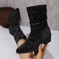 thumbnail image 6 of Women's Casual Knee High Boots, Pointed Toe Chunky Heel Rhinestone Sleeve Suede Design with Breathable Lining, Trendy Boots for Daily Party Gift, 6 of 8