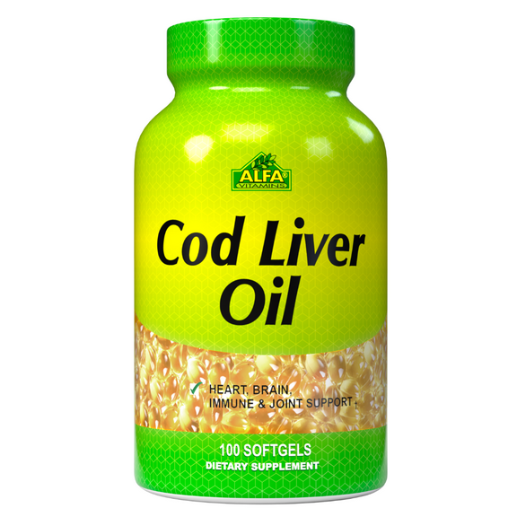 Cod Liver Oil 415 mg by Alfa Vitamins® Daily Supplement - Immune Support, Rich in Vitamin A & Vitamin D, high in Omega-3 Fatty acids - 100 Softgels