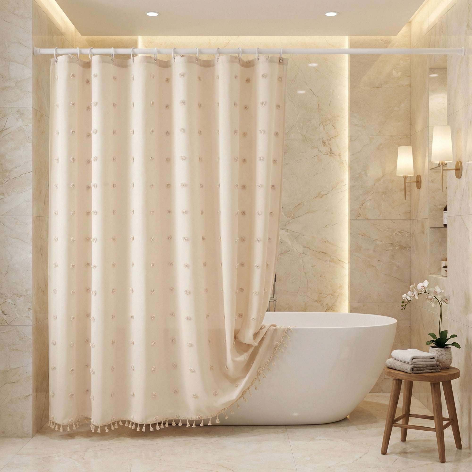 Unique Bargains Geometric Texture Shower Curtain Sets with Hooks Beige 72"W x 72"L