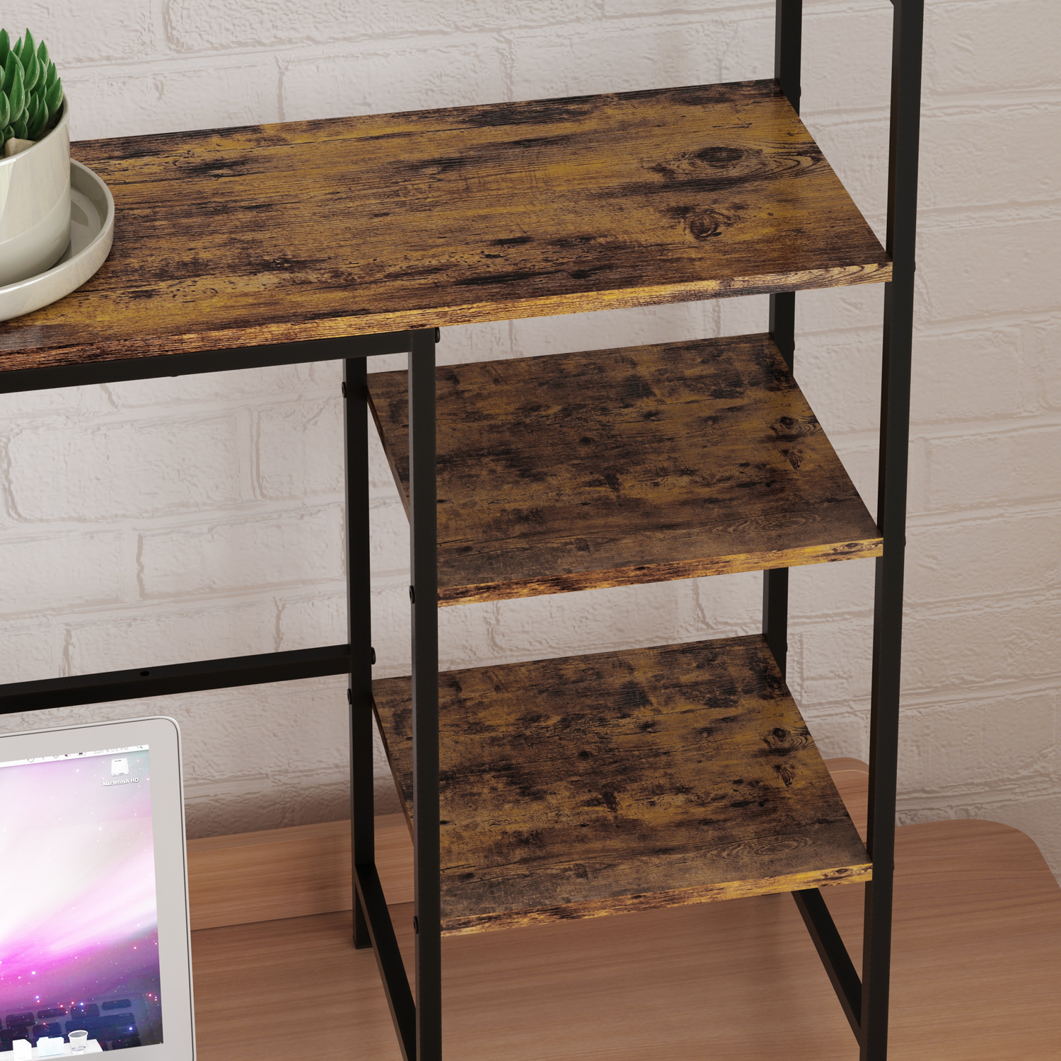 LENLN Desk Shelf 38.2" Desktop Organizer Shelf 4 Tier Desk Display Rack Desk Hutch for Computer Monitor Wood Desktop Bookshelf Storage Rack for Home Office Dorm