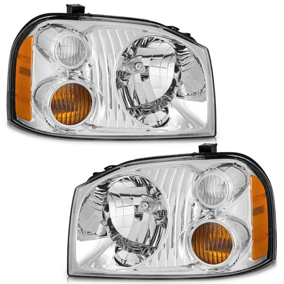 WEELMOTO Headlights Assembly for 2001-2004 Nissan Frontier Headlight Compatible with 2001 2002 2003 2004 Nissan Frontier Headlamp Replacement Chrome Housing Amber Reflector