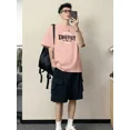 thumbnail image 3 of Conjunto de pantalones cortos con alfabeto para hombre, trajes deportivos grises, oferta de estilo coreano, conjuntos de camisetas y pantalones cortos de dos piezas para hombre, novedad en camisetas y, 3 of 5