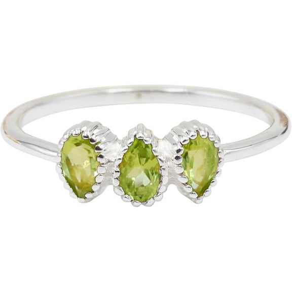 925 Sterling Silver Peridot Ring – Dainty 3-Stone Ring for Women, August Birthstone Jewelry