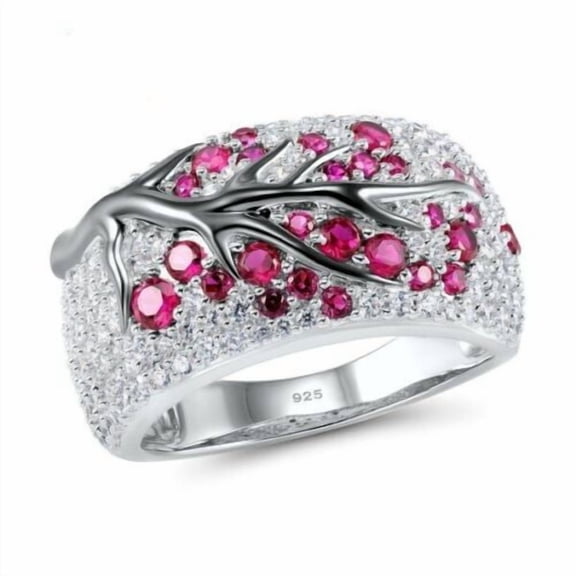 Vivid Aesthetic Multi-color Blossom Winter Flower Wide Band Silver Ring