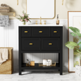thumbnail image 3 of 30'' Bathroom Vanity with Ceramic Sink Combo, Free Standing Single Vanity Set with 5 Drawers, Solid Wood Frame Bathroom Storage Cabinet, 3 of 21