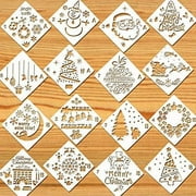 Konsait 16Pack Christmas Stencils Templates, Reusable Plastic Craft Drawing Painting Template, Xmas Stencils for Greeting Cards, Albums,Scrapbook, Notebook, Journal, Wall Art Wood, Face Cookie Decor