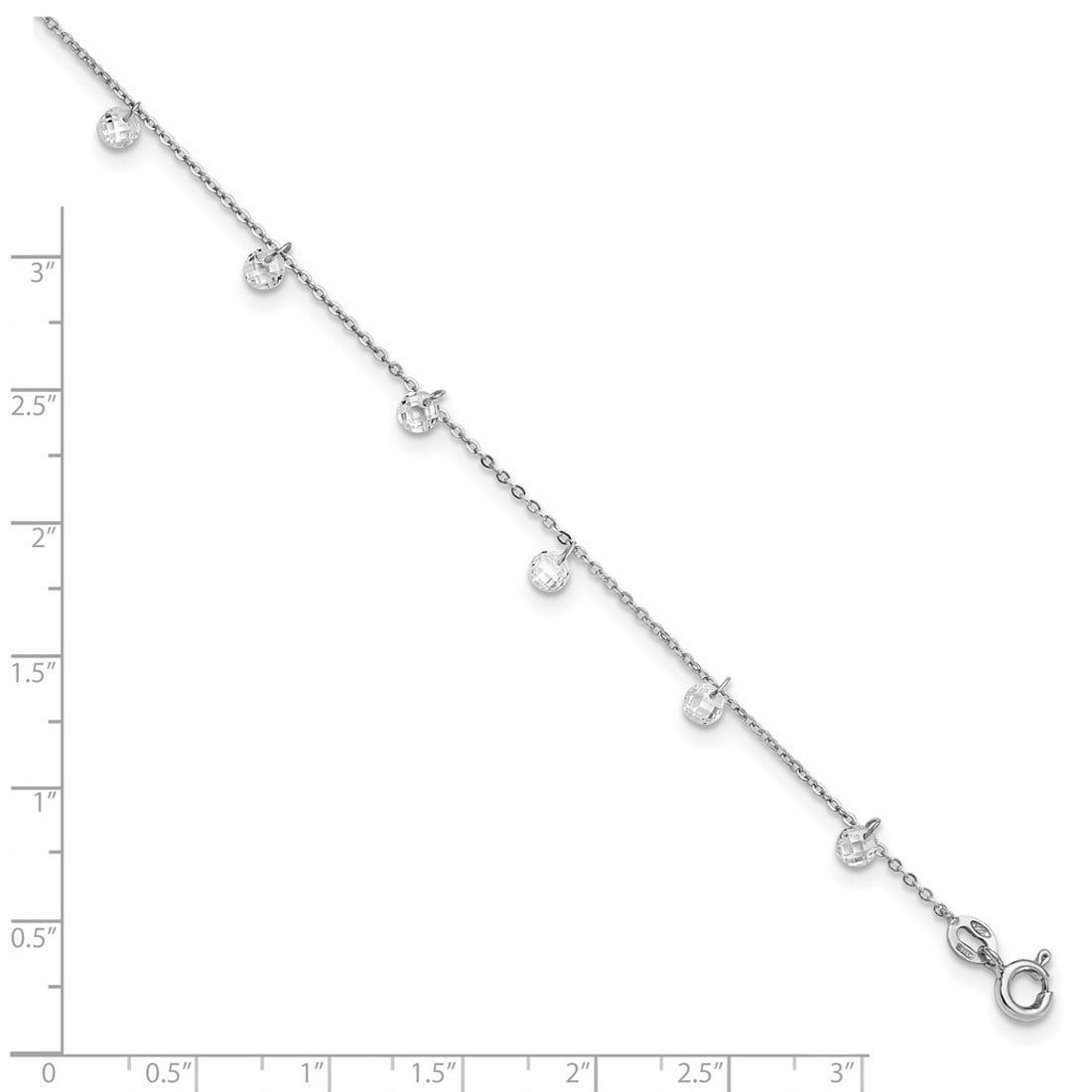 925 Sterling Silver Rhodium Plated Cubic Zirconia Anklet 10 Inch 4mm Wide Anklet for Women