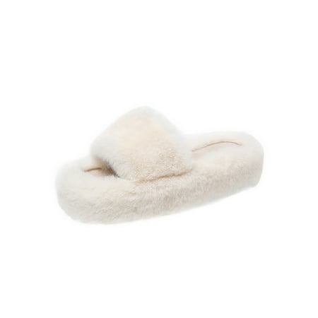 

SIMANLAN Women Slip On Fluffy Slides Home Fuzzy Slippers Indoor Bedroom Shoes White 8.5